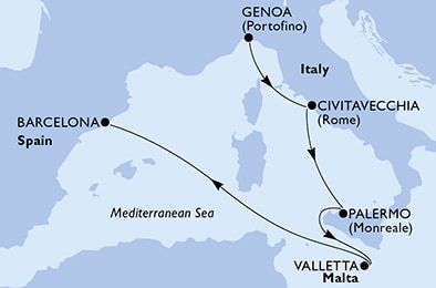 Extincty Mediterranean: 5 Nights Cruise aboard MSC World Europa Itinerary Map