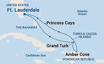 7-Day Eastern Caribbean with Bahamas Holiday Itinerary Map